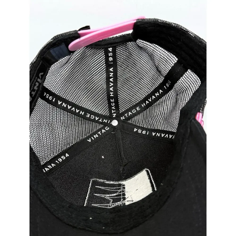 VINTAGE HAVANA 1954 Trucker Hat Cap Women | Mesh, Black/Pink/Silver Sparkly